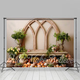 Bogen Fenster Grün Pflanzen Eier Korb Ostern Hintergrund